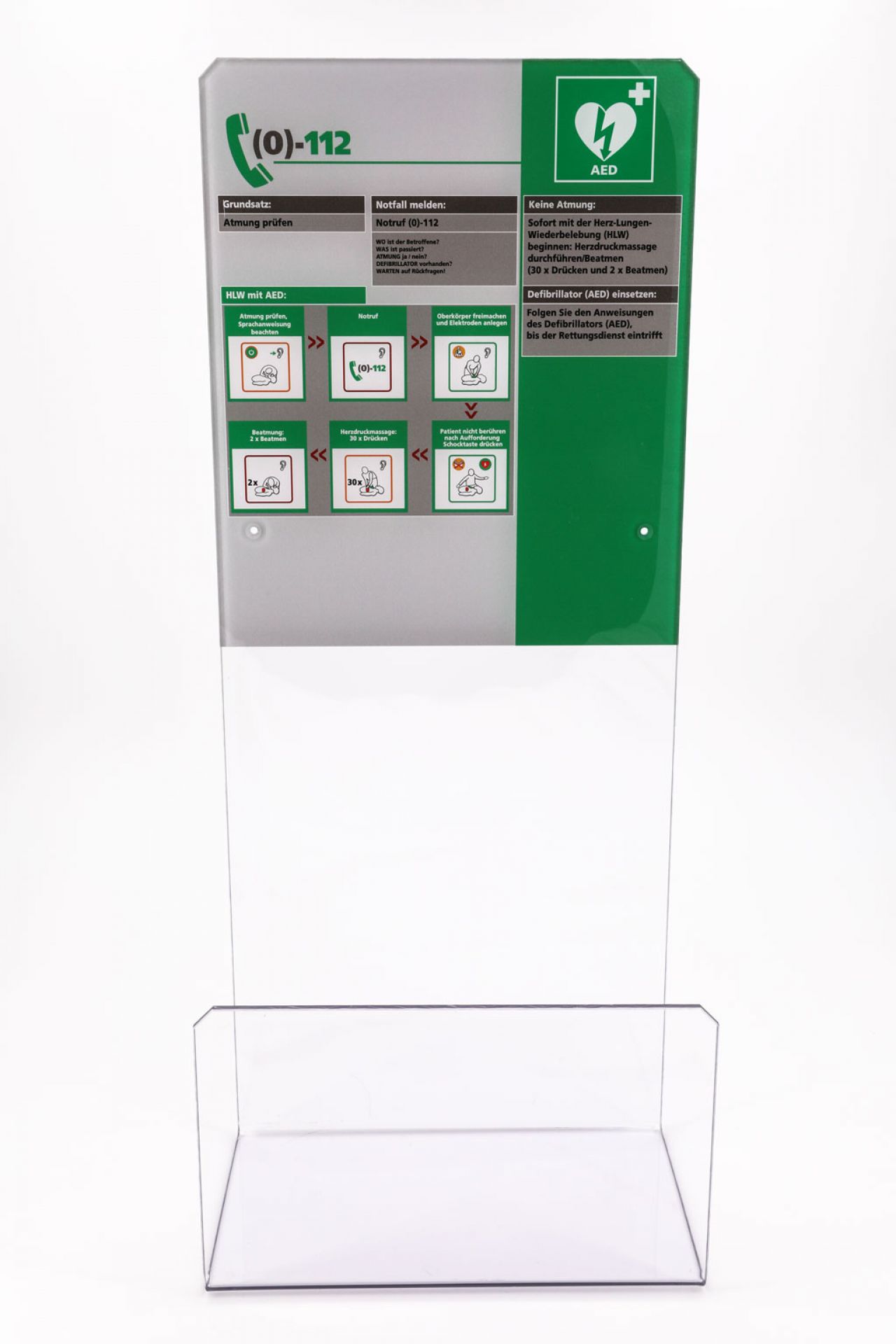 AED  Acrylglaswinkel frontal leer